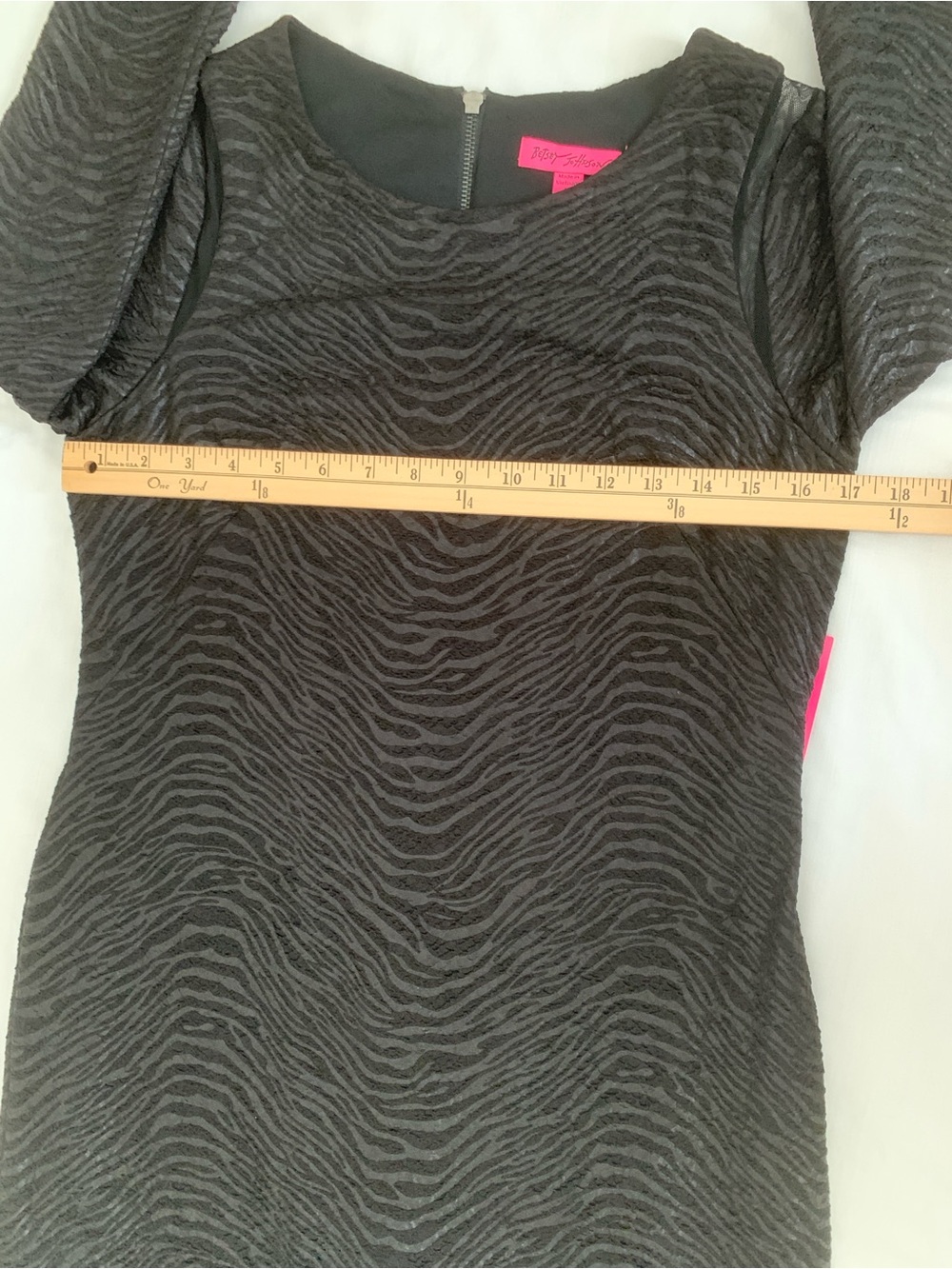 NWT Betsey Johnson Black Textured Long Sleeve Cocktail Dress Sz 10 Zebra Burnout - Picture 5 of 9